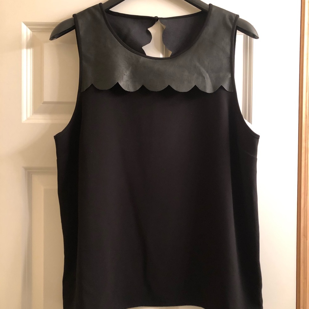 Black Faux Leather Scallop Top